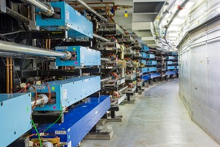 Curved hallway at Brookhaven National Laboratory's Relativistic Heavy Ion Collider (RHIC)